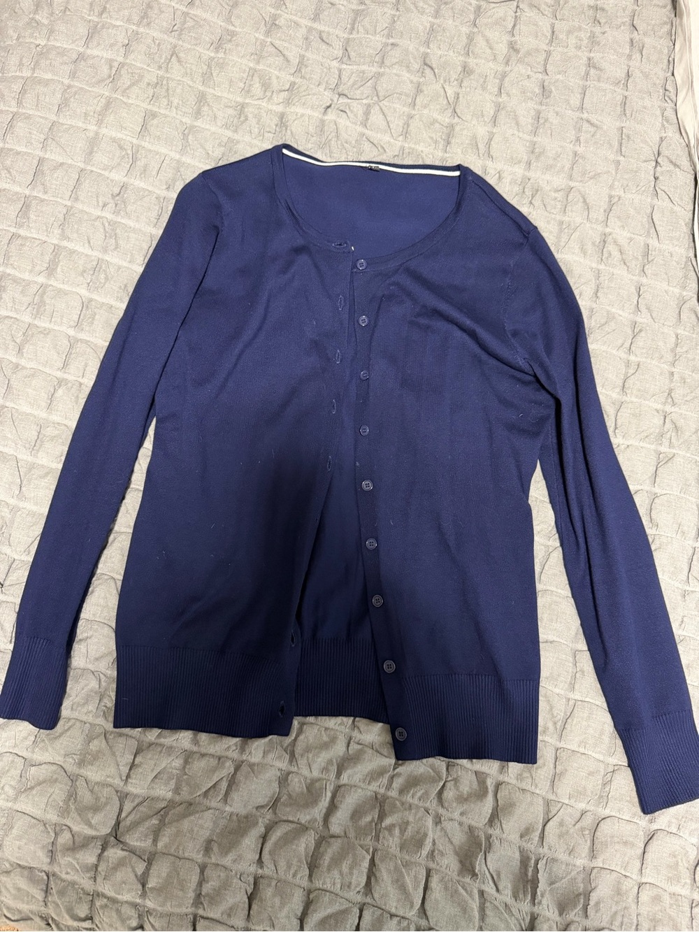 Classic Navy Crewneck Cardigan Sweater - Women